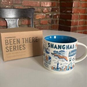 Starbucks Shanghai Mug - Blue Interior with White and Orange Design